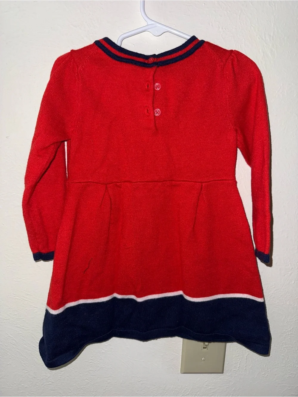 Janie and Jack Red Knit Dress with Navy Trim and Bow Accent